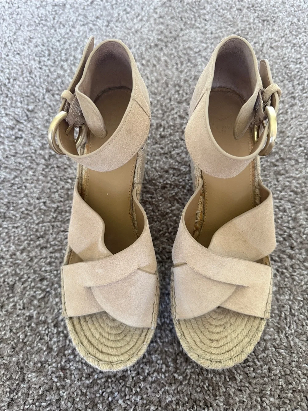 Marc Fisher Nude Suede Crisscross Espadrille Wedges